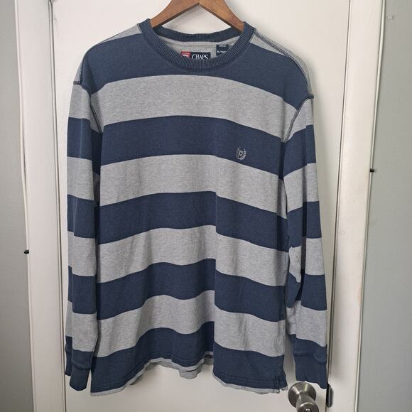 Chaps Other - Chaps Mens Gray Blue Long Sleeve Striped 100% Cotton Shirt XL